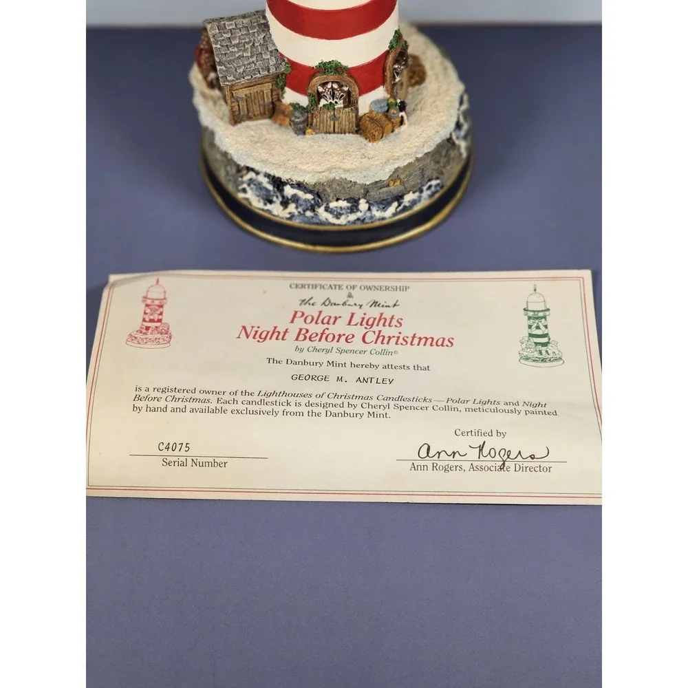 Danbury Mint Lighthouse Candle Holder Holiday Decor w COA